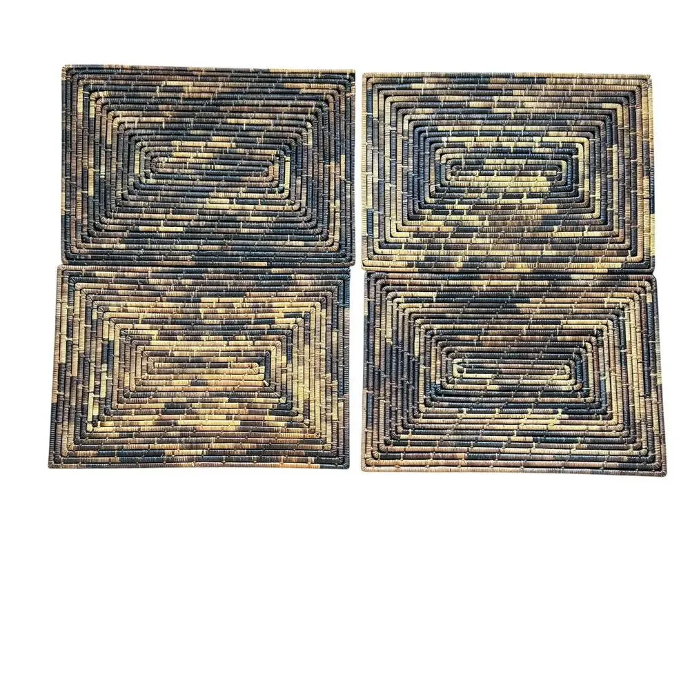 Set 4 Brown Rattan Woven Rectangular Placemats Table Dining Decor Kitchen Boho